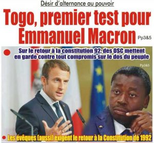 Désir d’Alternance au pouvoir au Togo :  Premier test pour Emmanuel Macron.