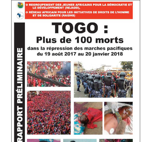Togo, Répression des manifestations : Plus de 100 morts depuis le 19 août 2017. Selon REJADD et  RAIDHS (Rapport)