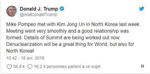 Trump confirme la rencontre entre le directeur de la CIA et Kim Jong-un