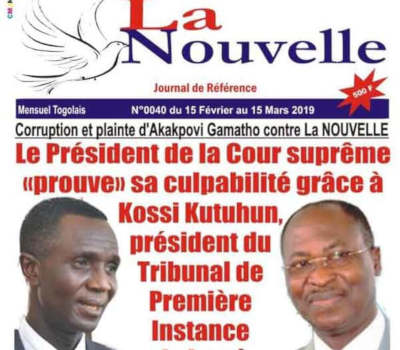 Togo, Corruption et plainte d’Akakpovi Gamatho contre La «Nouvelle» : Le Président de la Cour suprême « prouve » sa culpabilité grâce à Kossi Kutuhun, président du Tribunal de Première Instance de Lomé