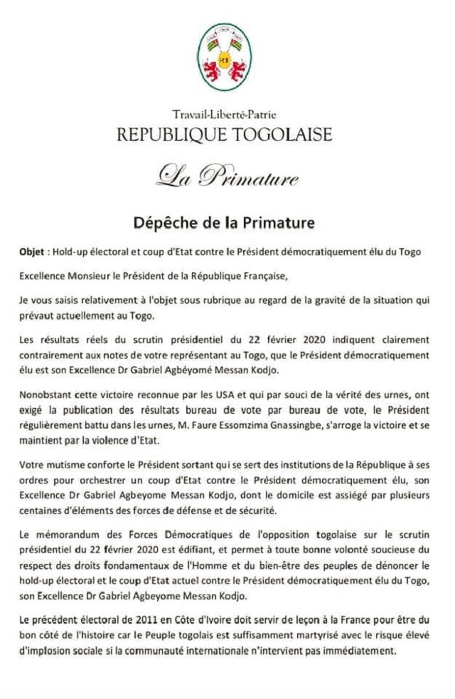 TOGO : Le Premier ministre Antoine Nadjombe saisit Emmanuel Macron