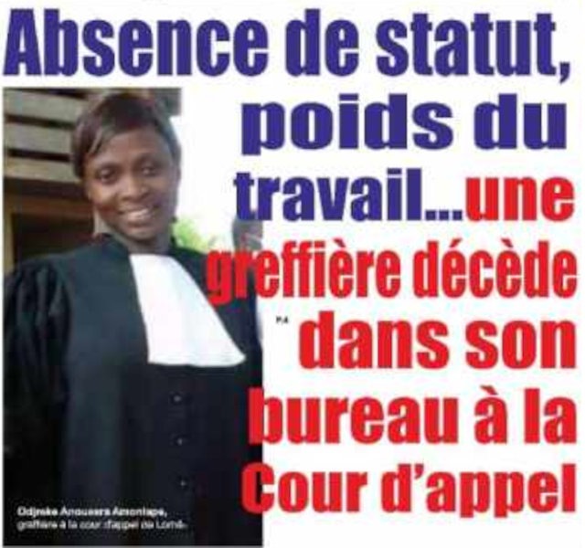 Togo / Absence de statut, poids du travail…: une greffière décède dans son bureau à la Cour d’appel